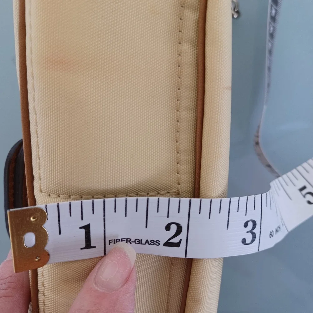 Bogner Tan Nylon Leather Buckle Baguette Shoulder‎ Bag Silver Chain Strap Y2K